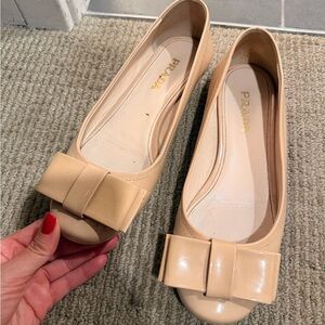 Prada Beige Patent Bow Ballet Flats